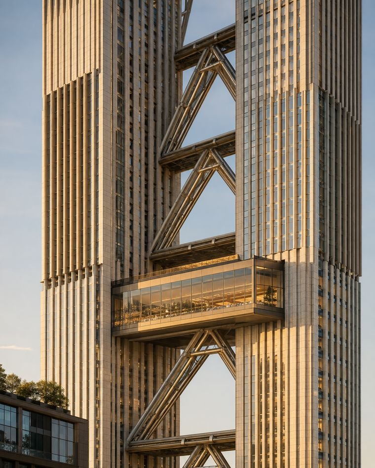 Immeuble de grande hauteur à structure apparente en diagonale